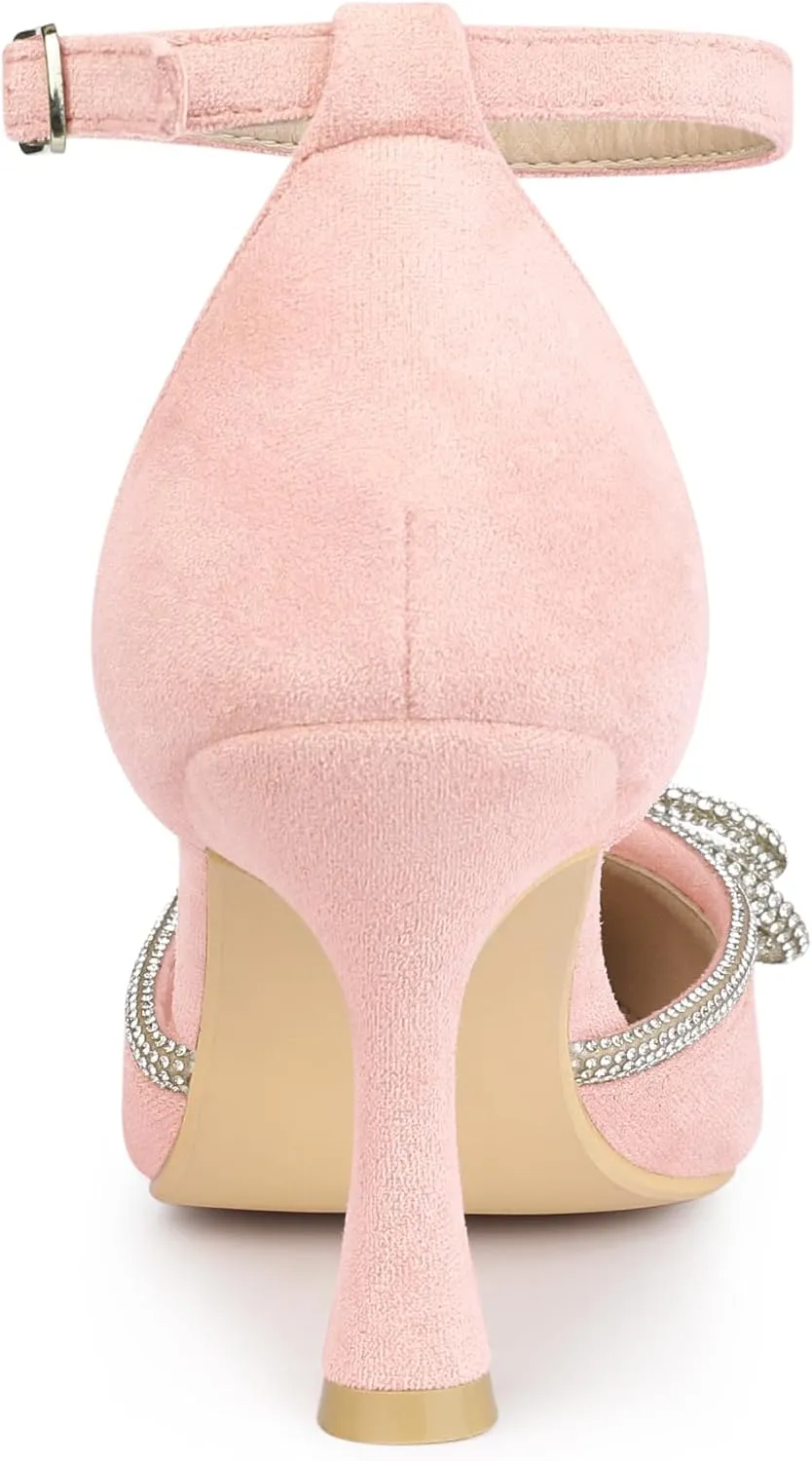 Allegra K Women's Rhinestones Bow Ankle Strap Stiletto Heel Sandals Pumps