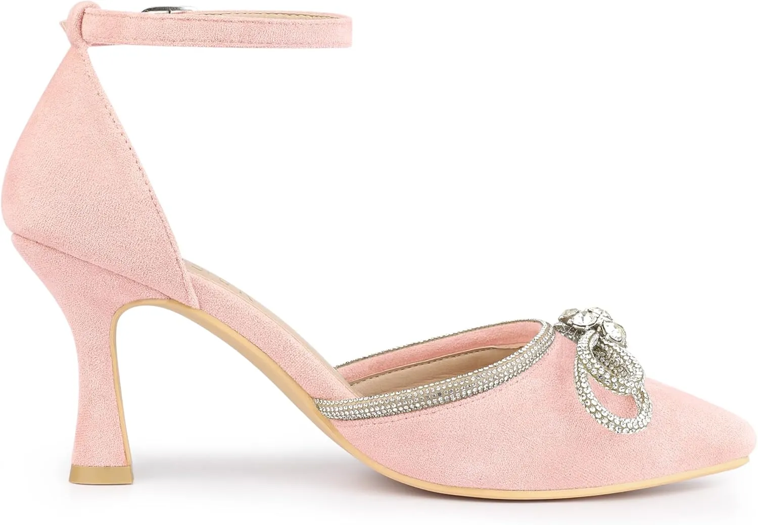 Allegra K Women's Rhinestones Bow Ankle Strap Stiletto Heel Sandals Pumps