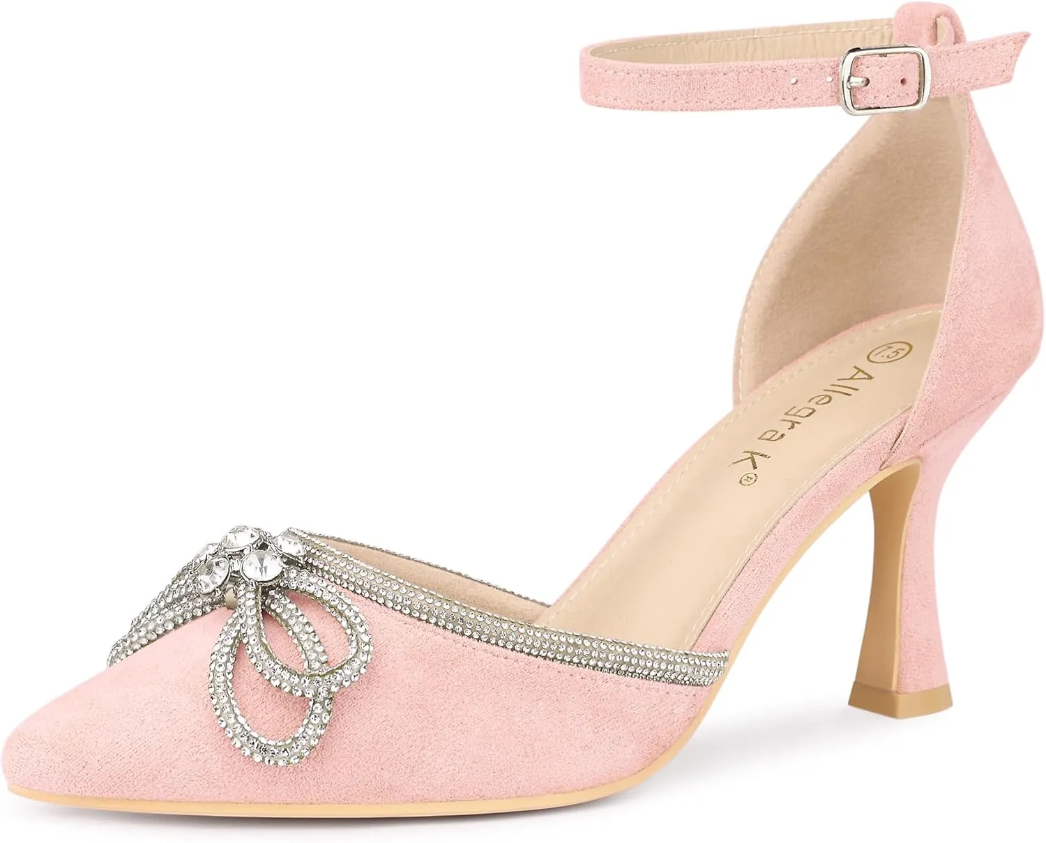 Allegra K Women's Rhinestones Bow Ankle Strap Stiletto Heel Sandals Pumps