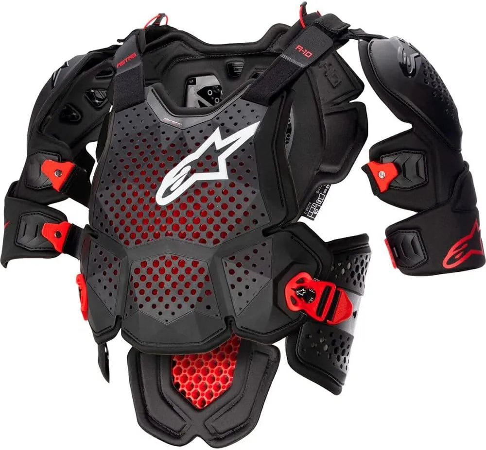 Alpinestars 6700523-1431-XXL: A-10 V2 Full Chest Protector Anthracite/Black/Red Xl/2X