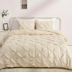 Amazon Basics Soft, Breathable Queen Size Comforter Sets, All-Season Down-Alternative 3-Piece Bedding Set, Pinch Pleat Design, Full/Queen Size, Beige