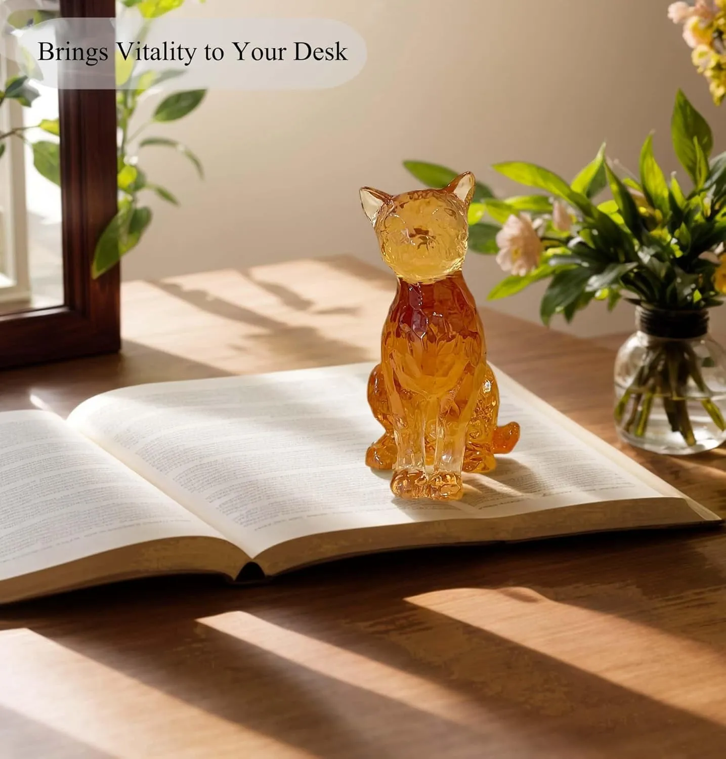Amber Cat Figurines Statue Decor Cat Memoial Gifts for Cat Lovers Mom Women,Knick Knacks for Shelf, Bookshelf Decor,Resin Cat Sculpture