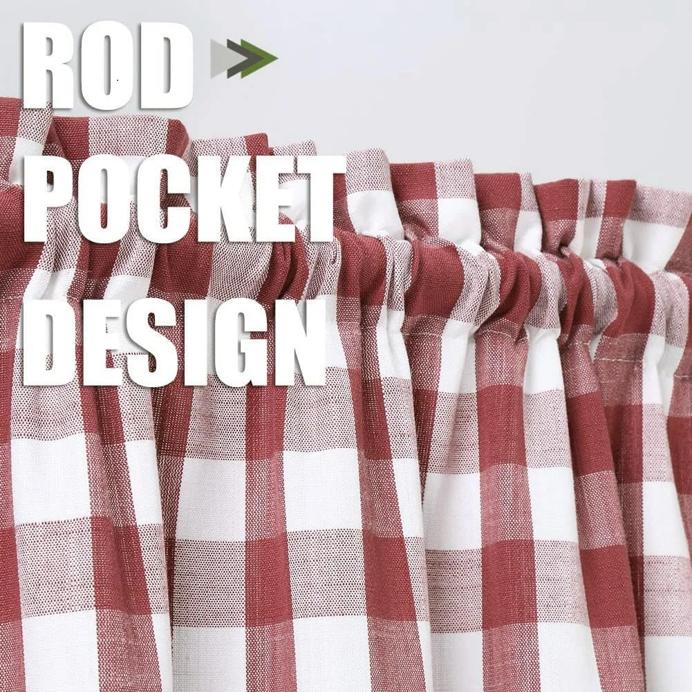 Amzdecor Buffalo Check Tier Curtains for Kitchen, Thick Yarn Dyed Buffalo Plaid Gingham Rod Pocket Cafe Bathroom Curtains, Short Kitchen Window Drapes, 28" W x 24" L, Burgundy Red/White, Set of 2
