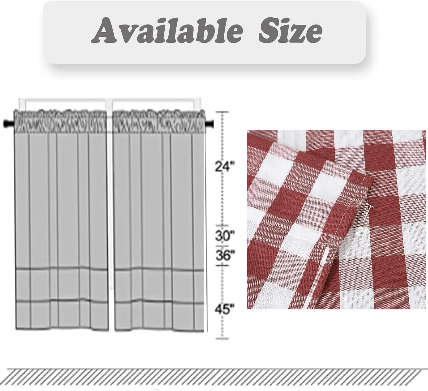 Amzdecor Buffalo Check Tier Curtains for Kitchen, Thick Yarn Dyed Buffalo Plaid Gingham Rod Pocket Cafe Bathroom Curtains, Short Kitchen Window Drapes, 28" W x 24" L, Burgundy Red/White, Set of 2