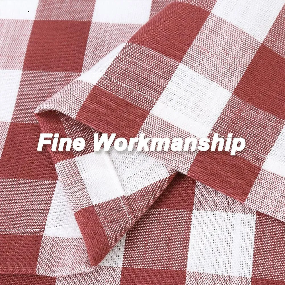 Amzdecor Buffalo Check Tier Curtains for Kitchen, Thick Yarn Dyed Buffalo Plaid Gingham Rod Pocket Cafe Bathroom Curtains, Short Kitchen Window Drapes, 28" W x 24" L, Burgundy Red/White, Set of 2