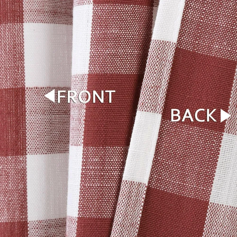 Amzdecor Buffalo Check Tier Curtains for Kitchen, Thick Yarn Dyed Buffalo Plaid Gingham Rod Pocket Cafe Bathroom Curtains, Short Kitchen Window Drapes, 28" W x 24" L, Burgundy Red/White, Set of 2