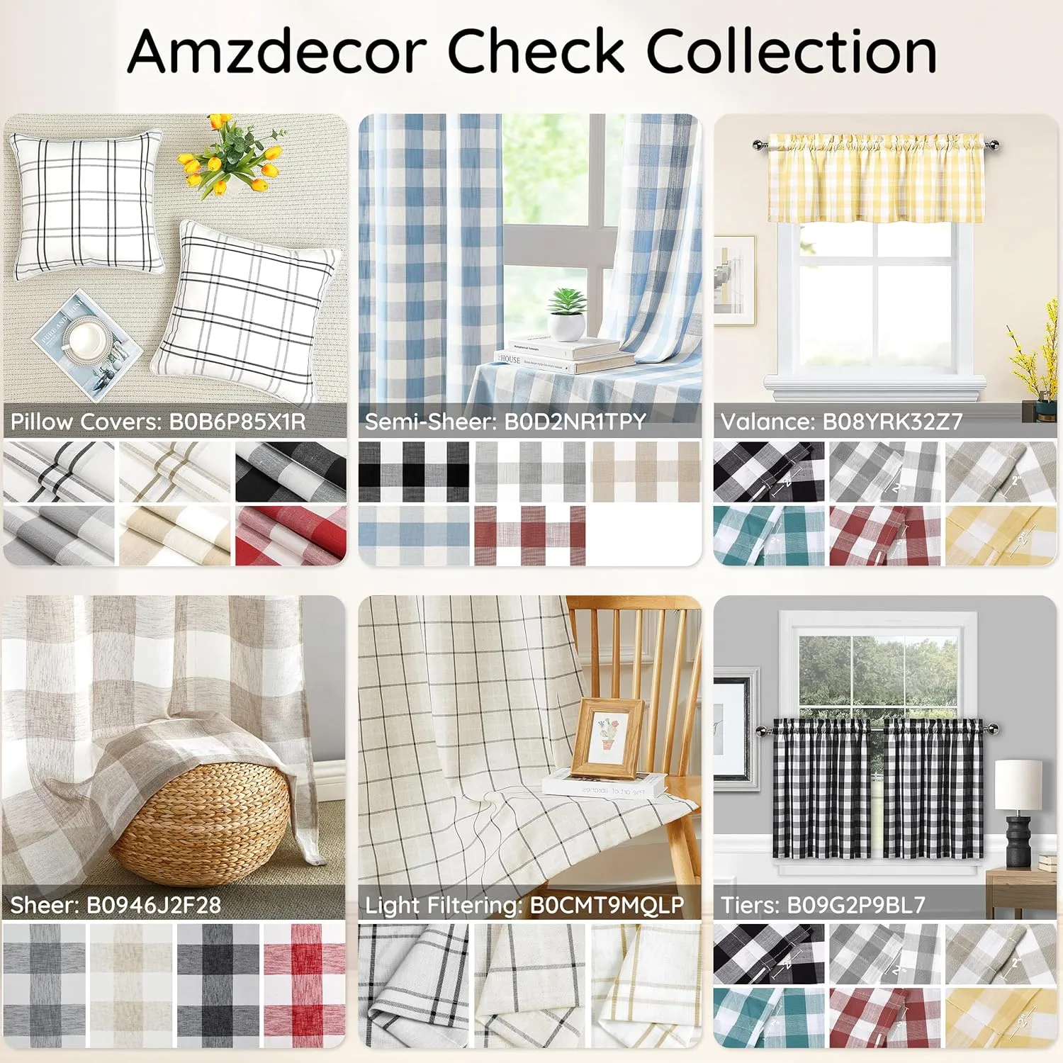 Amzdecor Buffalo Check Tier Curtains for Kitchen, Thick Yarn Dyed Buffalo Plaid Gingham Rod Pocket Farmhouse Cafe Bathroom Drapes, Short Kitchen Window Curtains, 28" W x 24" L, Sliver/Gray, Set of 2