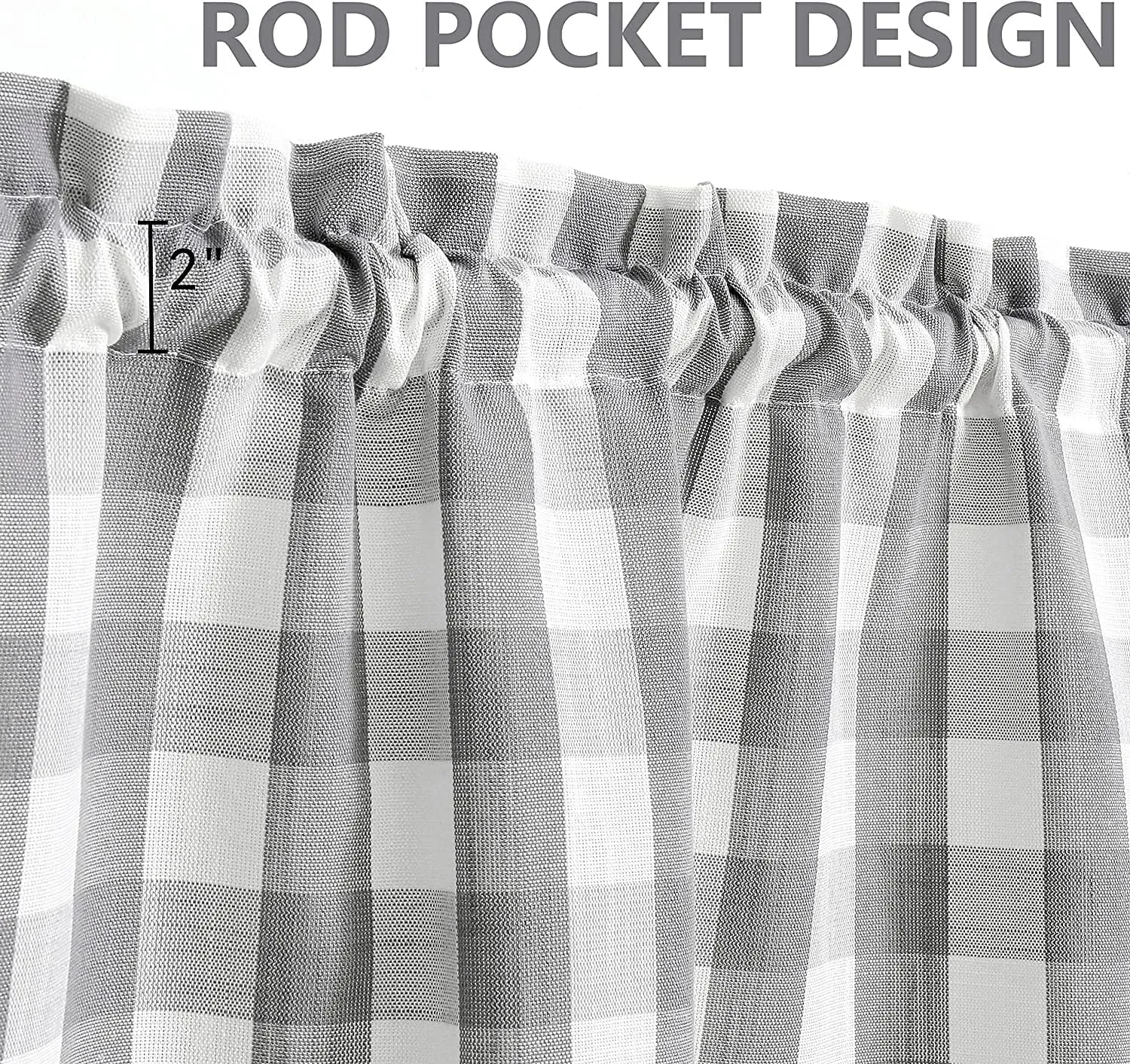 Amzdecor Buffalo Check Tier Curtains for Kitchen, Thick Yarn Dyed Buffalo Plaid Gingham Rod Pocket Farmhouse Cafe Bathroom Drapes, Short Kitchen Window Curtains, 28" W x 24" L, Sliver/Gray, Set of 2