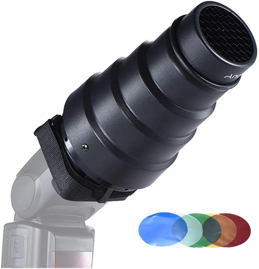 Andoer Conical Snoot with Grid & Filters for YongNuo & Godox On-Camera Flash Speedlite