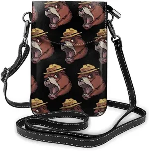Angry Smokey Bear Women Soft PU Leather Cellphone Purse Wallet Handbag Small Crossbody Shoulder Bag