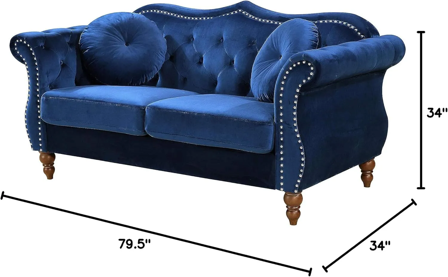 Anna1 Chesterfield Velvet Couches for Living Room, Button Tufted Luxury Upholstery with Rolled Arms, High-Density Foam, Durable Wood Frame, Sofa & Loveseat, Blue Mist