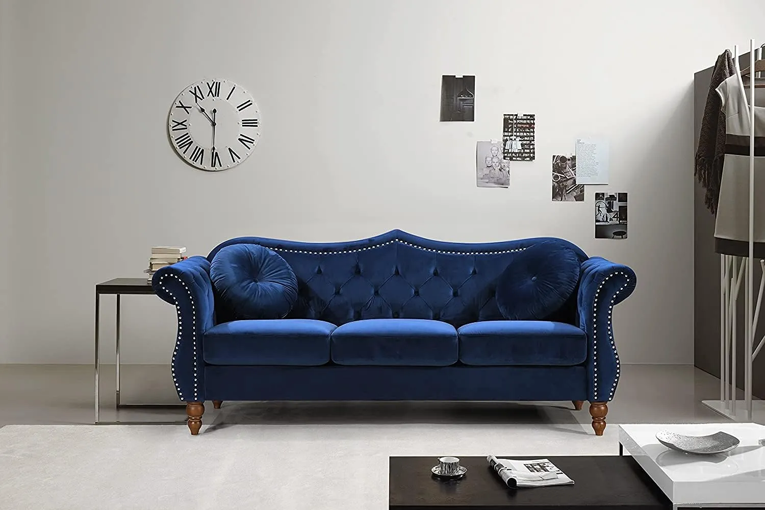 Anna1 Chesterfield Velvet Couches for Living Room, Button Tufted Luxury Upholstery with Rolled Arms, High-Density Foam, Durable Wood Frame, Sofa & Loveseat, Blue