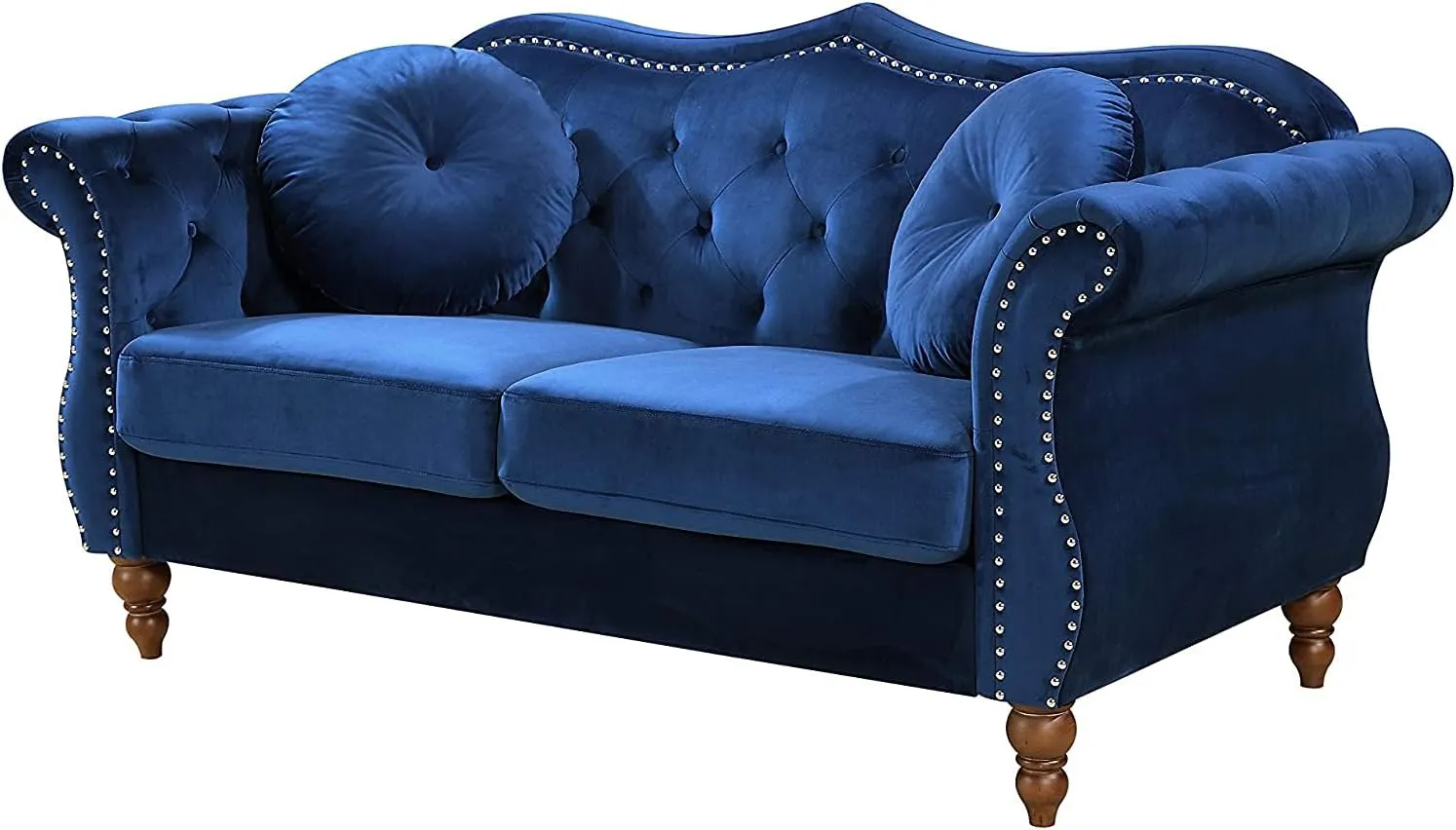 Anna1 Chesterfield Velvet Couches for Living Room, Button Tufted Luxury Upholstery with Rolled Arms, High-Density Foam, Durable Wood Frame, Sofa & Loveseat, Blue