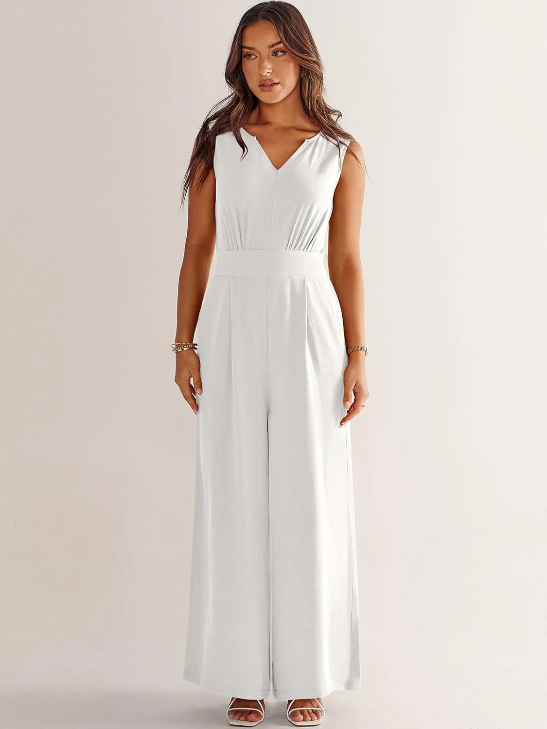 ANRABESS Jumpsuits for Women Summer Dressy Casual Linen Romper Sleeveless V Neck High Waist Wide Leg Beach Vacation Outfits