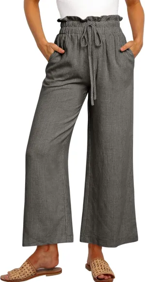 ANRABESS Women Linen Pants Casual Loose High Waist Boho Wide Leg Cropped Palazzo Beach Pants Summer Outfits 2025 Trendy