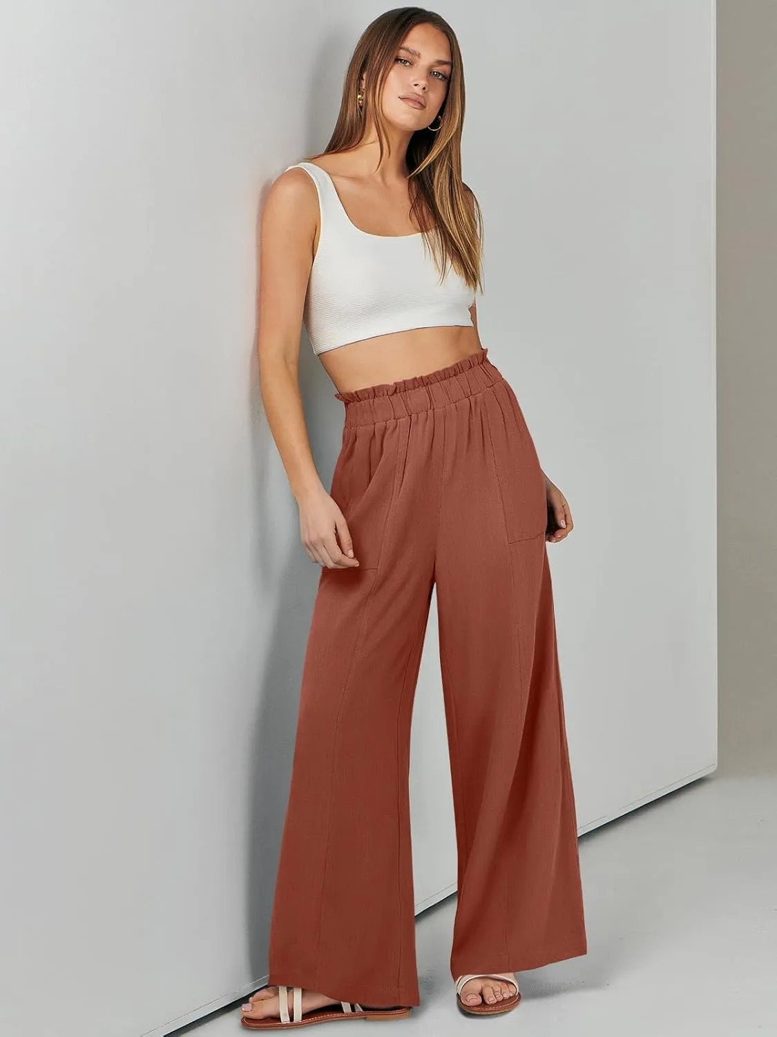 ANRABESS Womens Linen Pants 2025 Summer Casual Loose Wide Leg Palazzo Pants High Waist Flowy Beach Trousers Work Outfits