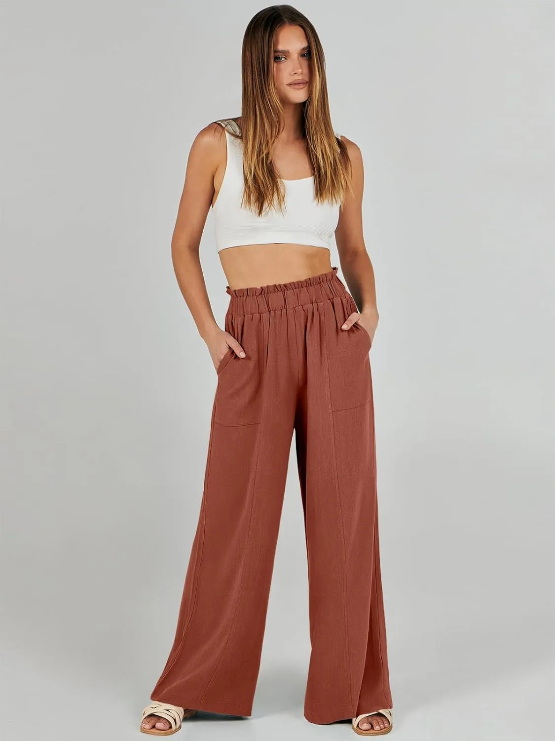 ANRABESS Womens Linen Pants 2025 Summer Casual Loose Wide Leg Palazzo Pants High Waist Flowy Beach Trousers Work Outfits