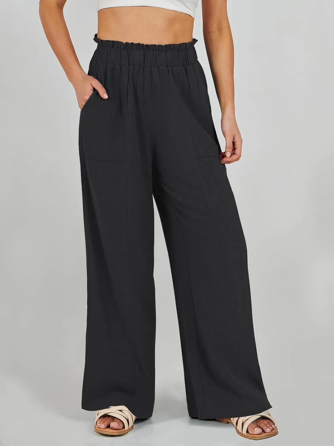 ANRABESS Womens Linen Pants 2025 Summer Casual Loose Wide Leg Palazzo Pants High Waist Flowy Beach Trousers Work Outfits