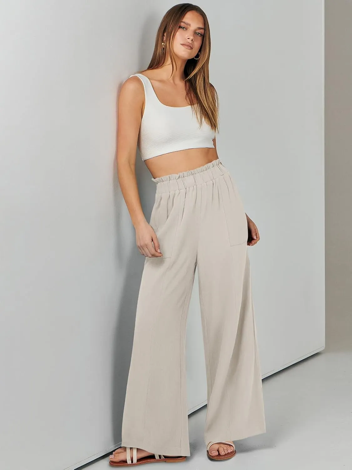ANRABESS Womens Linen Pants 2025 Summer Casual Loose Wide Leg Palazzo Pants High Waist Flowy Beach Trousers Work Outfits