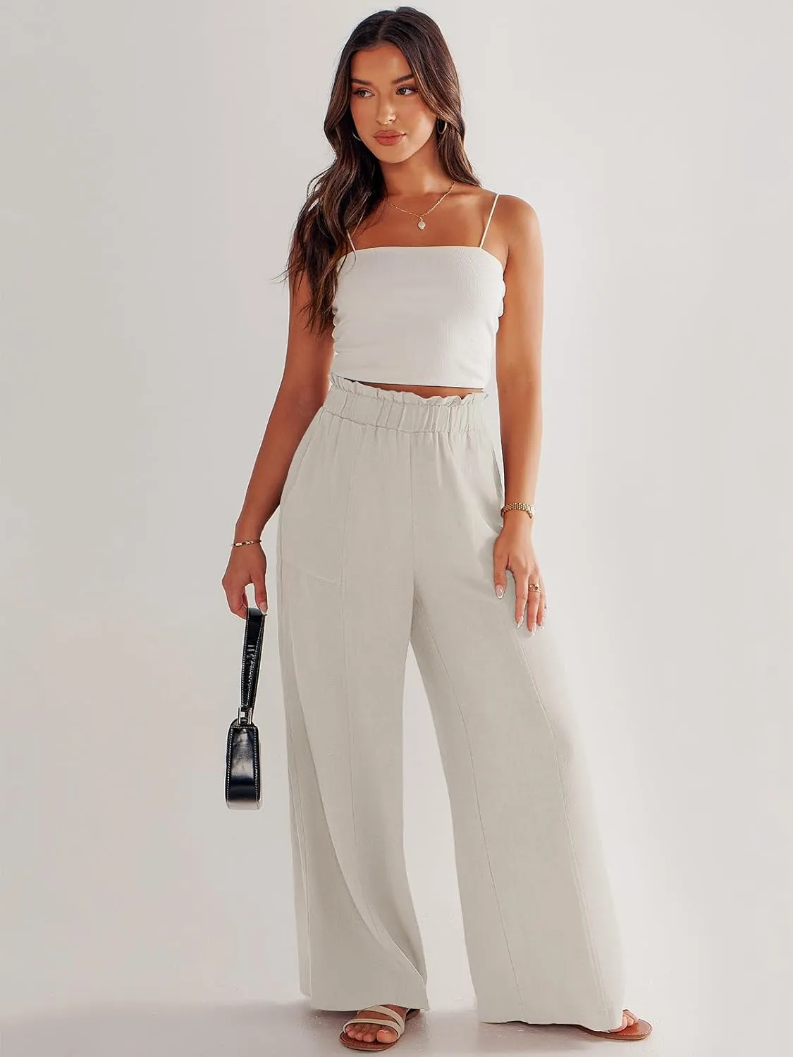 ANRABESS Womens Linen Pants 2025 Summer Casual Loose Wide Leg Palazzo Pants High Waist Flowy Beach Trousers Work Outfits
