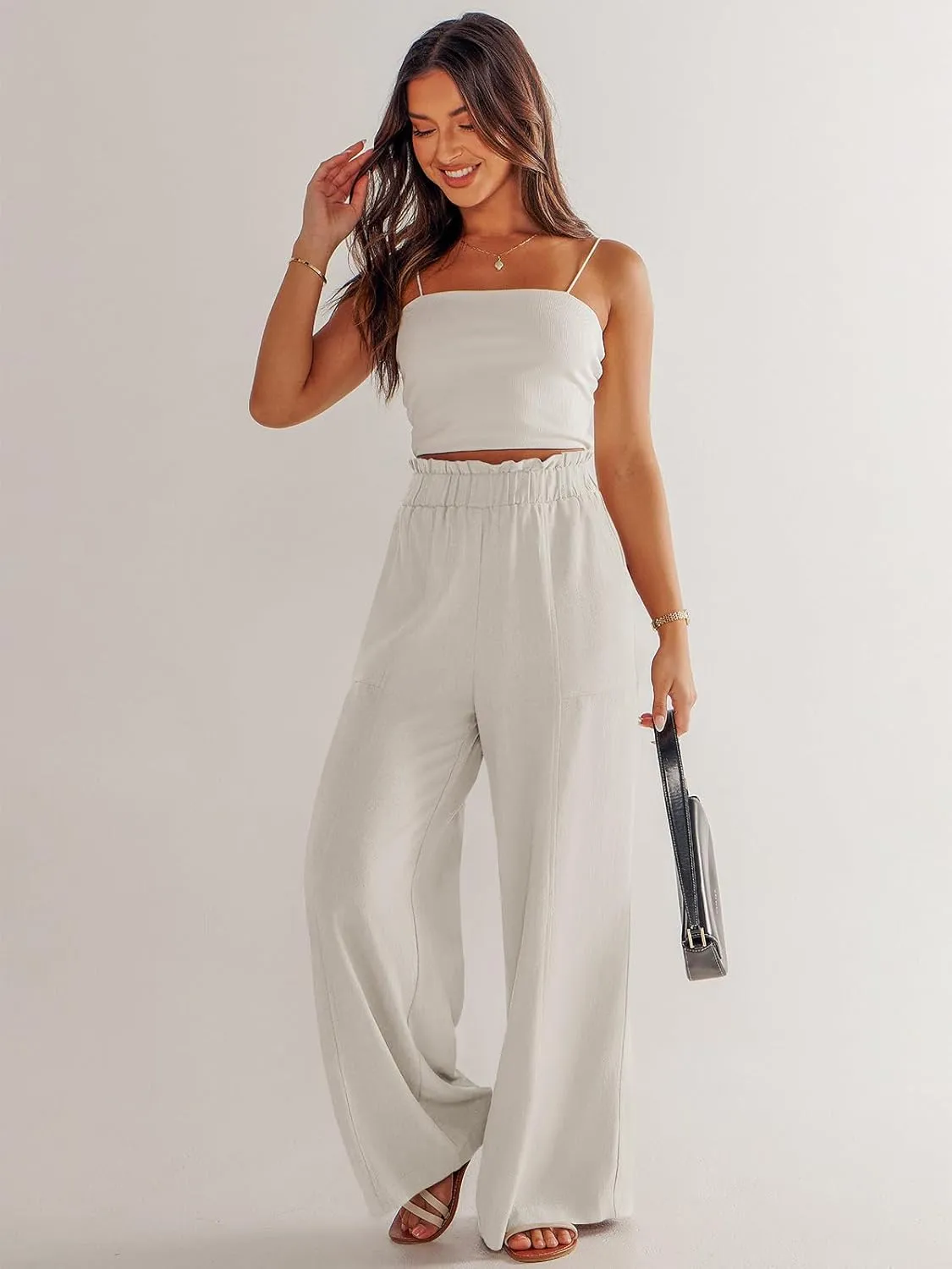 ANRABESS Womens Linen Pants 2025 Summer Casual Loose Wide Leg Palazzo Pants High Waist Flowy Beach Trousers Work Outfits