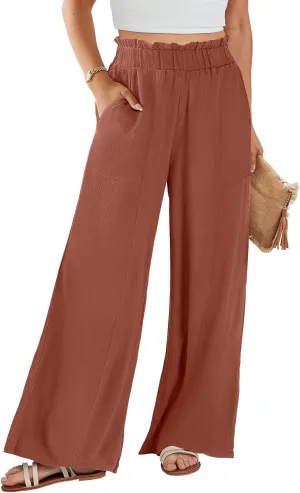 ANRABESS Womens Linen Pants 2025 Summer Casual Loose Wide Leg Palazzo Pants High Waist Flowy Beach Trousers Work Outfits