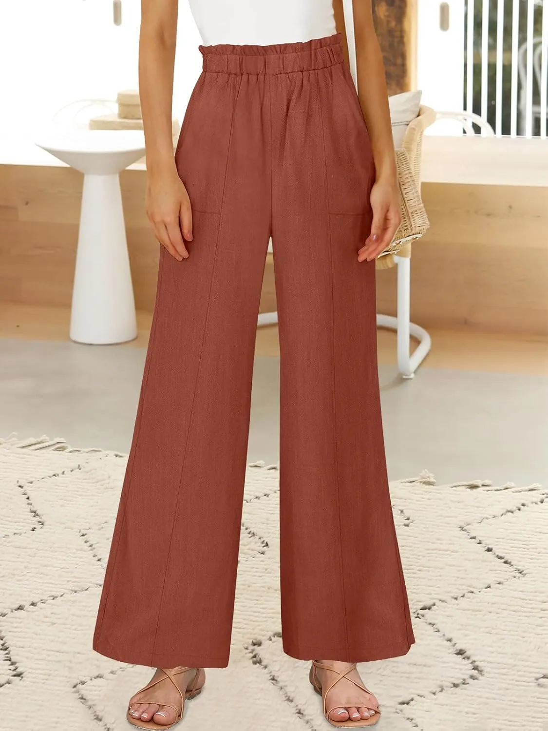 ANRABESS Womens Linen Pants 2025 Summer Casual Loose Wide Leg Palazzo Pants High Waist Flowy Beach Trousers Work Outfits