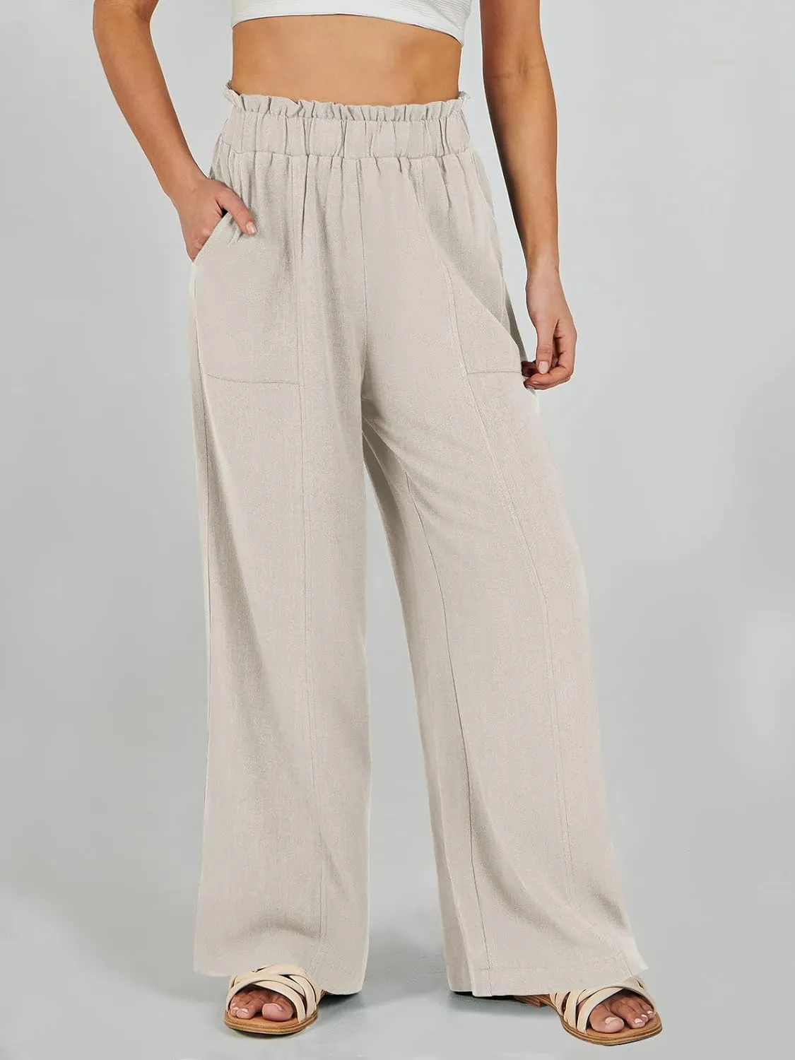 ANRABESS Womens Linen Pants 2025 Summer Casual Loose Wide Leg Palazzo Pants High Waist Flowy Beach Trousers Work Outfits