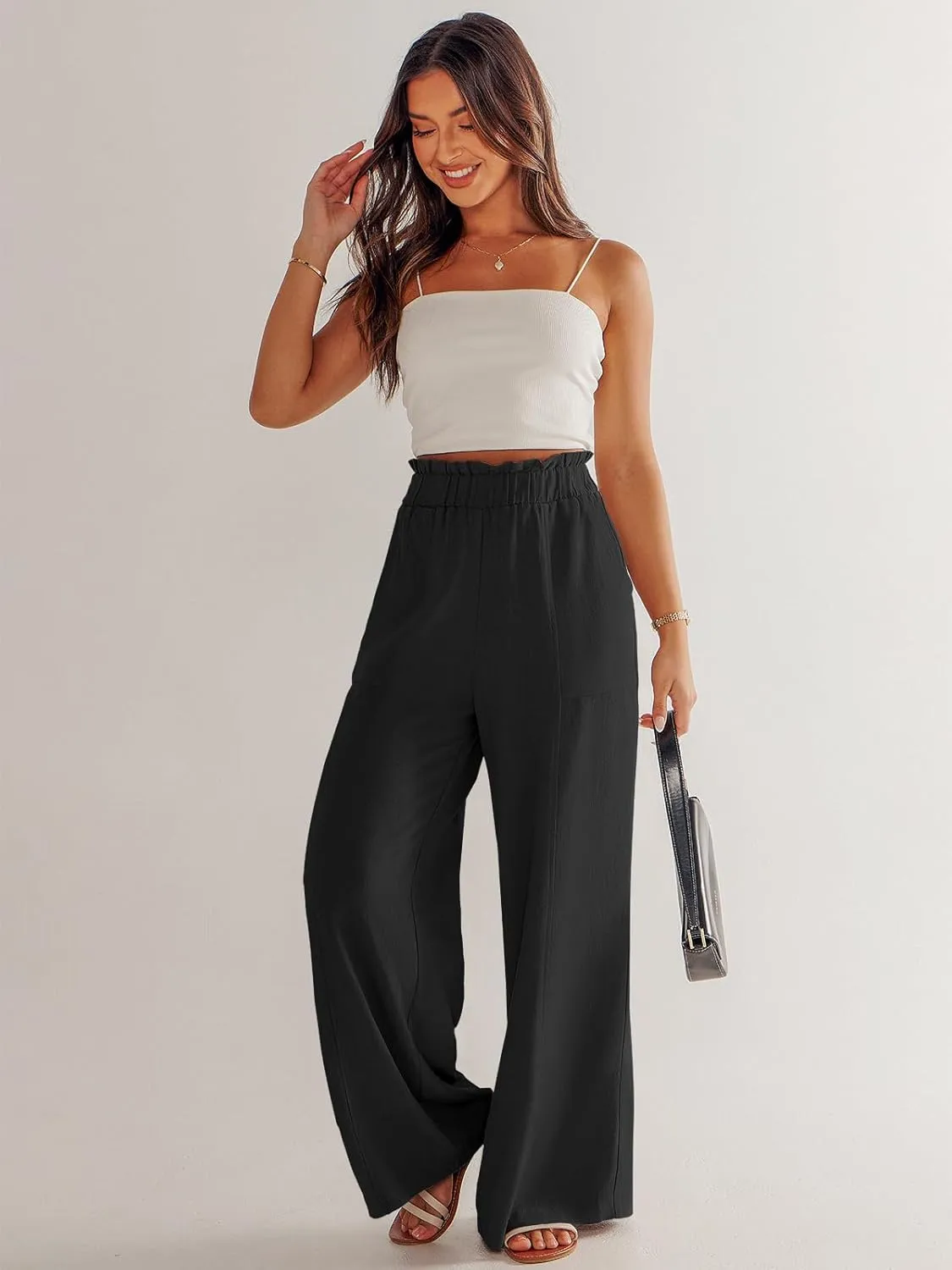 ANRABESS Womens Linen Pants 2025 Summer Casual Loose Wide Leg Palazzo Pants High Waist Flowy Beach Trousers Work Outfits