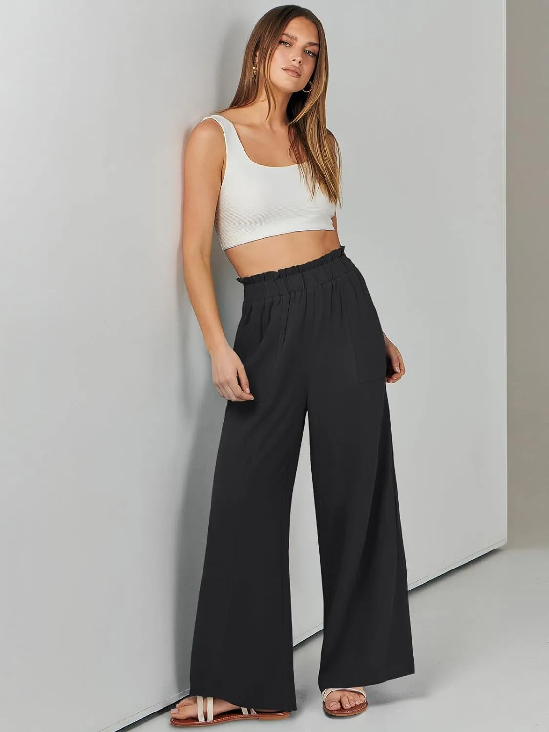 ANRABESS Womens Linen Pants 2025 Summer Casual Loose Wide Leg Palazzo Pants High Waist Flowy Beach Trousers Work Outfits
