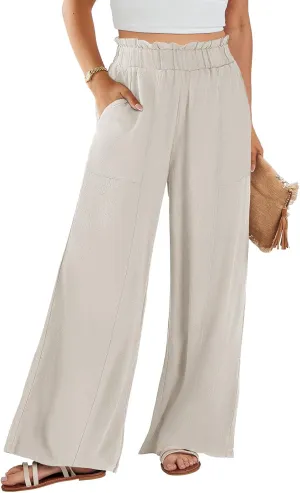 ANRABESS Womens Linen Pants 2025 Summer Casual Loose Wide Leg Palazzo Pants High Waist Flowy Beach Trousers Work Outfits