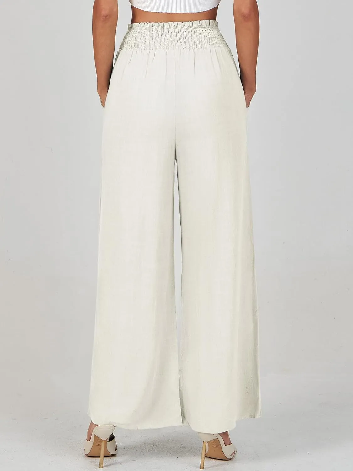 ANRABESS Women's Linen Pants Summer Casual Palazzo Beach Pant Drawstring High Waist Wide Leg Trousers Vacation Outfits