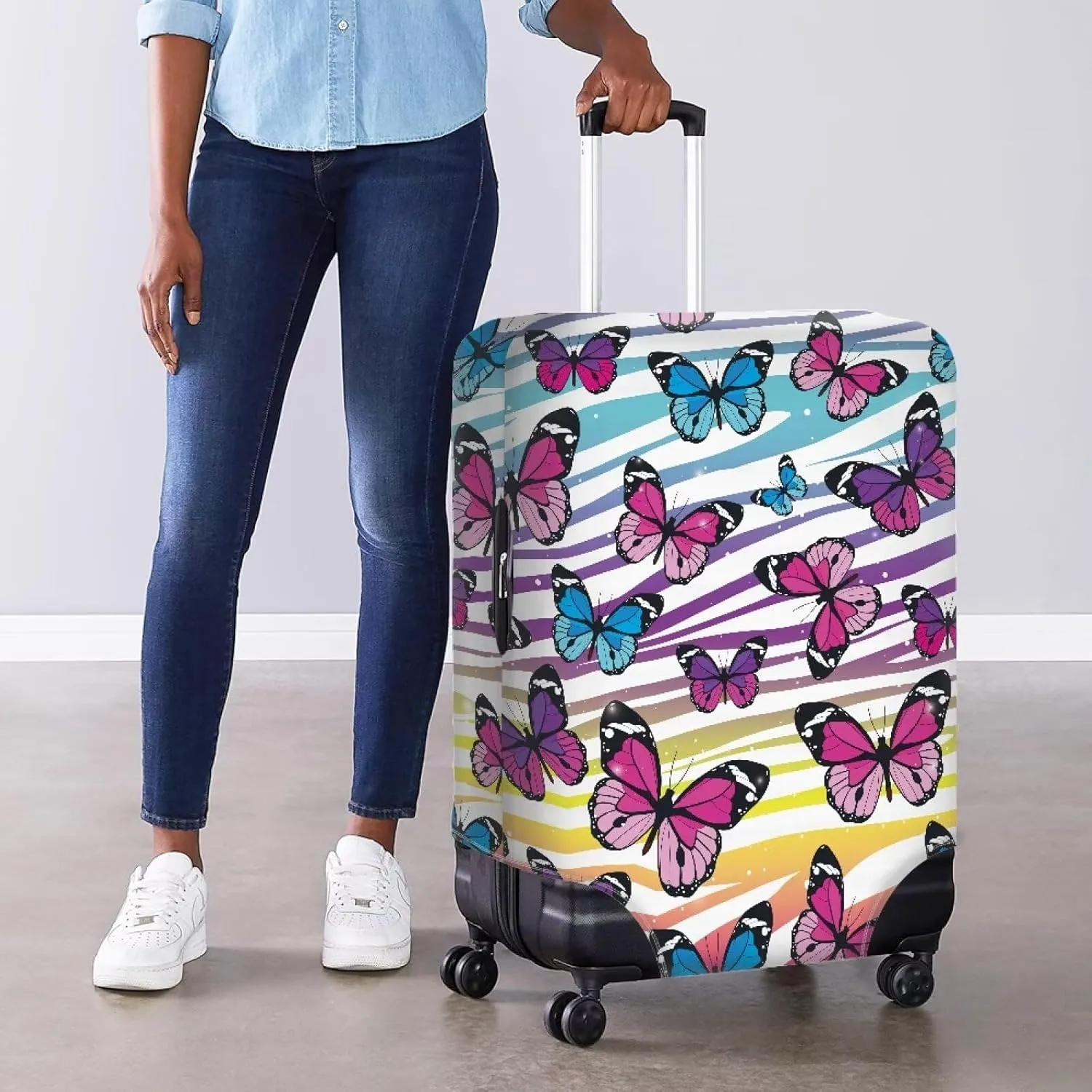 Anti Scratch Luggage Protector - Fashion Travel Bags Protective Cover Dustproof & Scratch-Resistant Covers for Checked Suitcases Butterfly Design