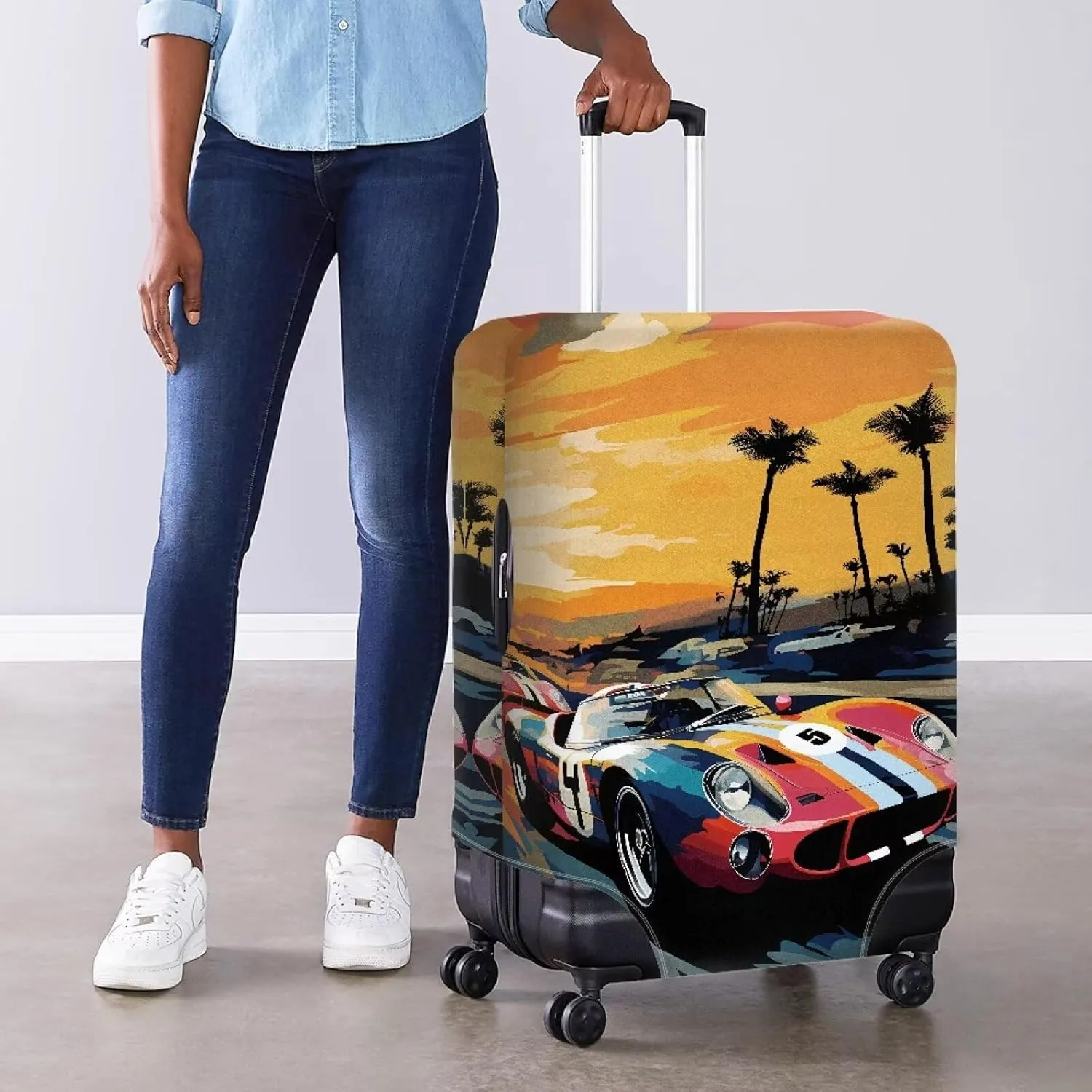 Anti Scratch Luggage Protector - Fashion Travel Bags Protective Cover Waterproof & Scratch-Resistant Covers Dustproof for Checked Suitcases Car Print