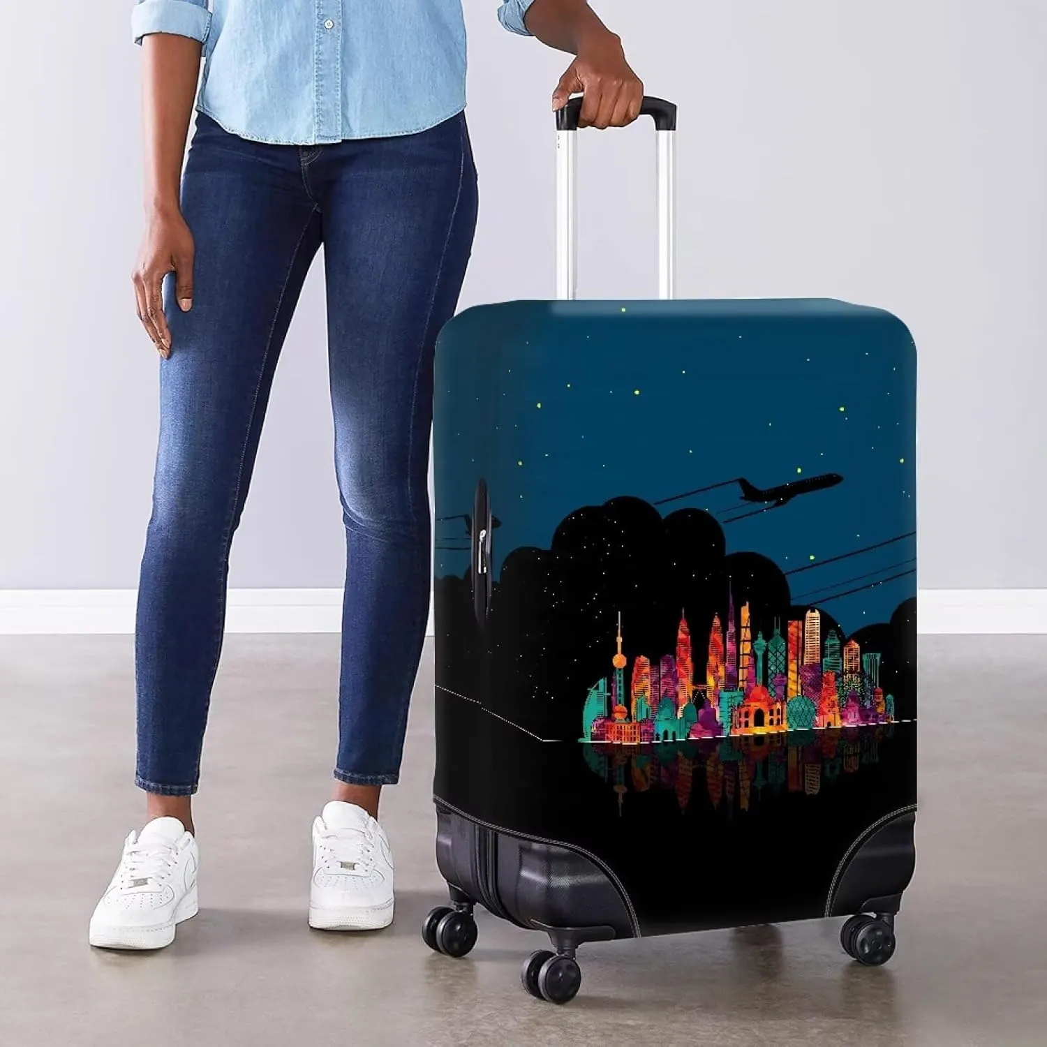 Anti Scratch Luggage Protector - Fashion Travel Bags Protective Cover Waterproof & Scratch-Resistant Covers for Checked Suitcases Airplane Design
