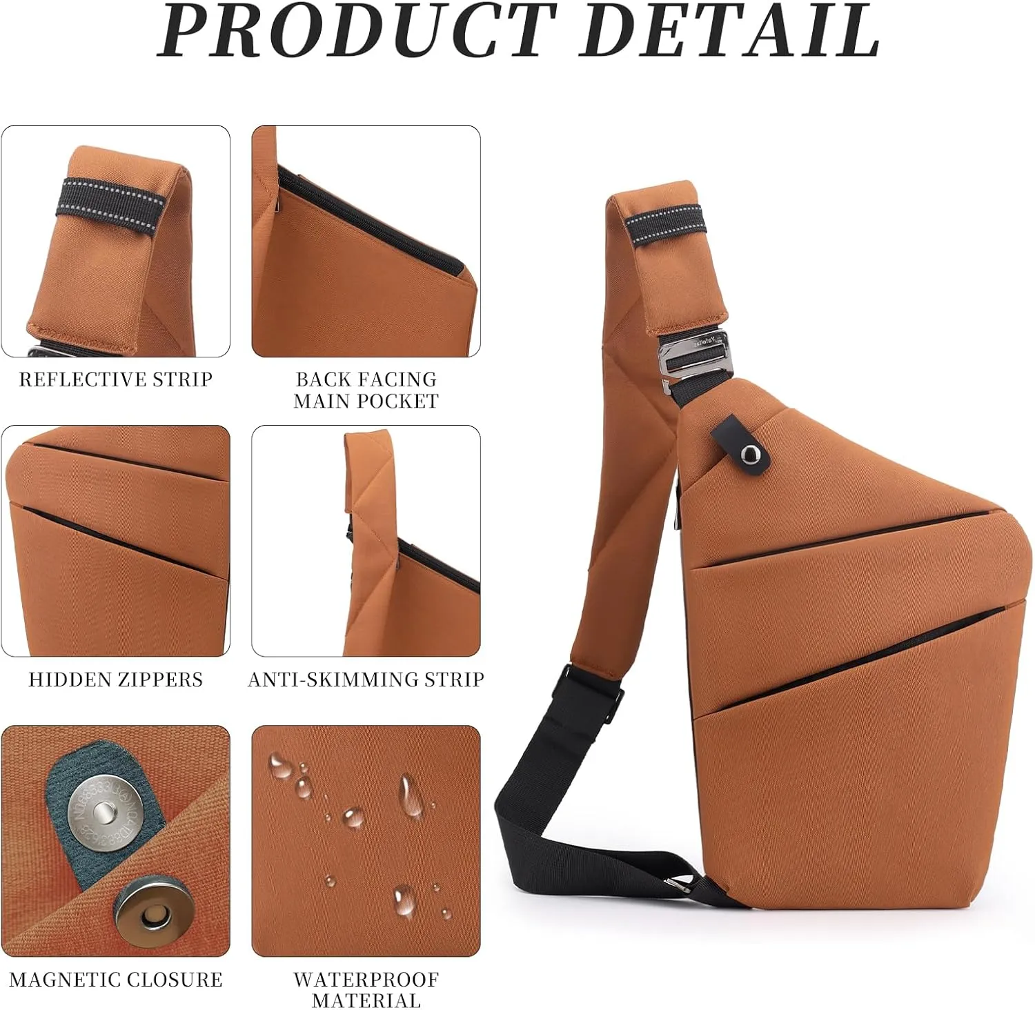 Anti Theft Crossbody Bag,Sling Bag for Women Men,Multi-pocket Chest Shoulder Bag for Travel, Sport, Work