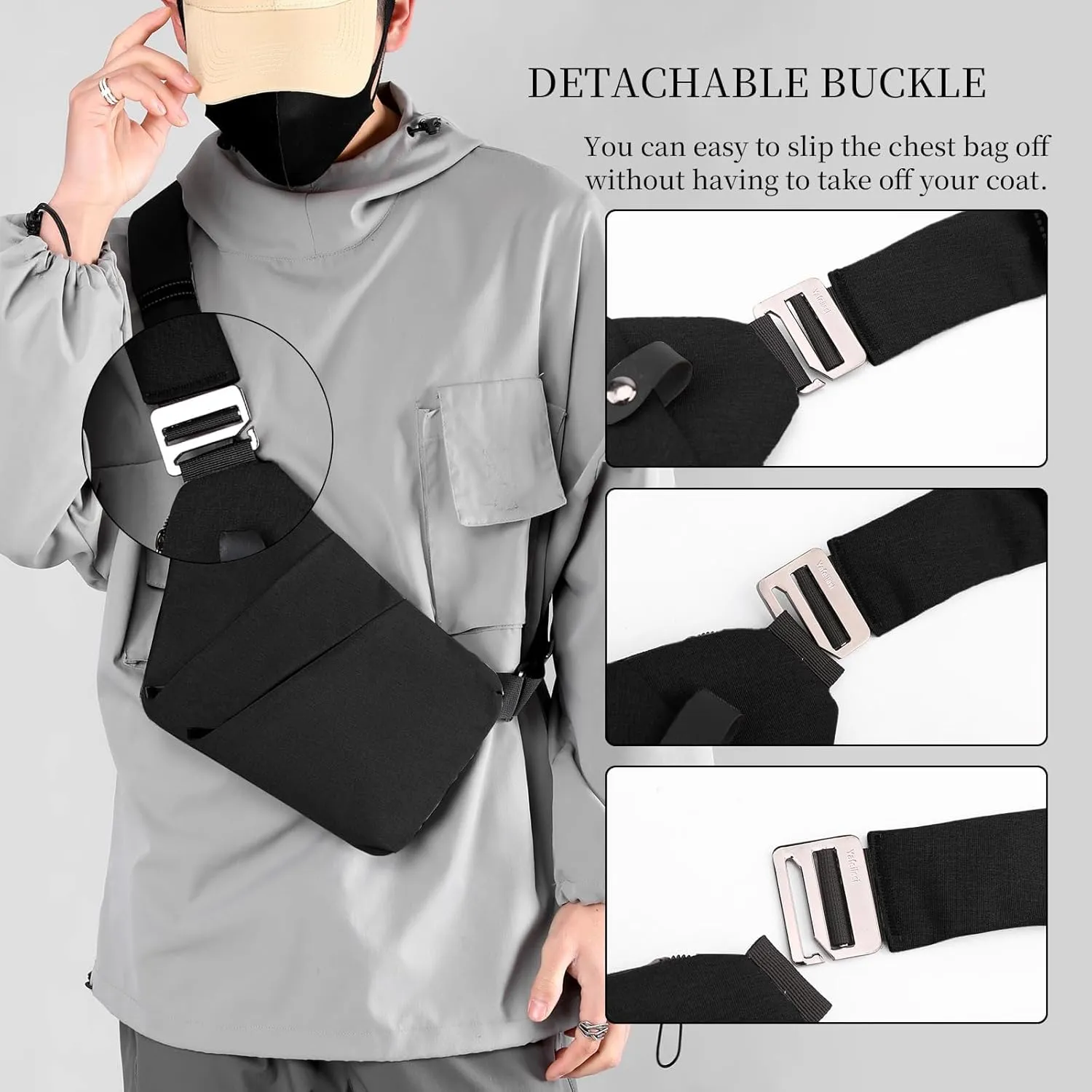 Anti Theft Crossbody Bag,Sling Bag for Women Men,Multi-pocket Chest Shoulder Bag for Travel, Sport, Work