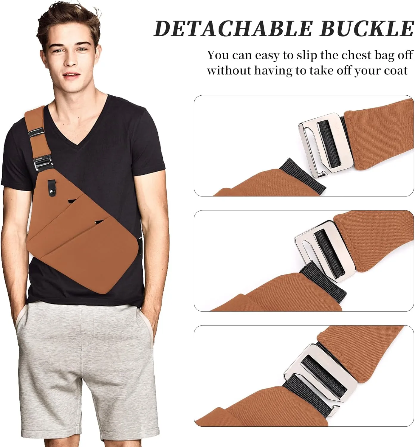 Anti Theft Crossbody Bag,Sling Bag for Women Men,Multi-pocket Chest Shoulder Bag for Travel, Sport, Work