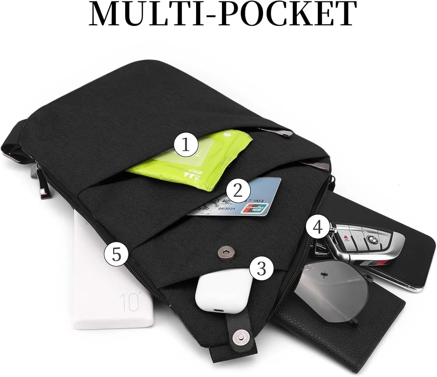 Anti Theft Crossbody Bag,Sling Bag for Women Men,Multi-pocket Chest Shoulder Bag for Travel, Sport, Work