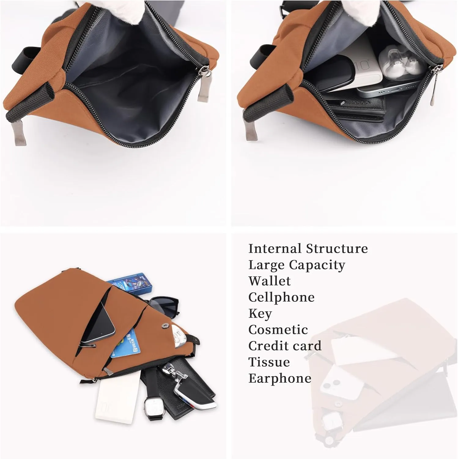 Anti Theft Crossbody Bag,Sling Bag for Women Men,Multi-pocket Chest Shoulder Bag for Travel, Sport, Work