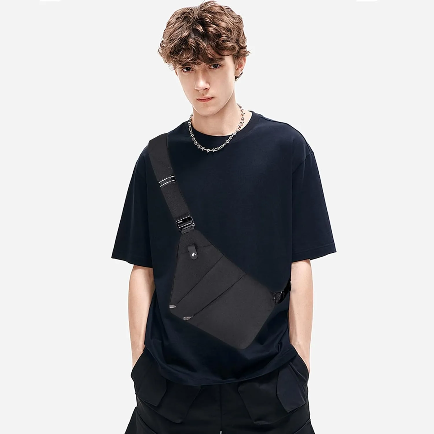 Anti Theft Crossbody Bag,Sling Bag for Women Men,Multi-pocket Chest Shoulder Bag for Travel, Sport, Work