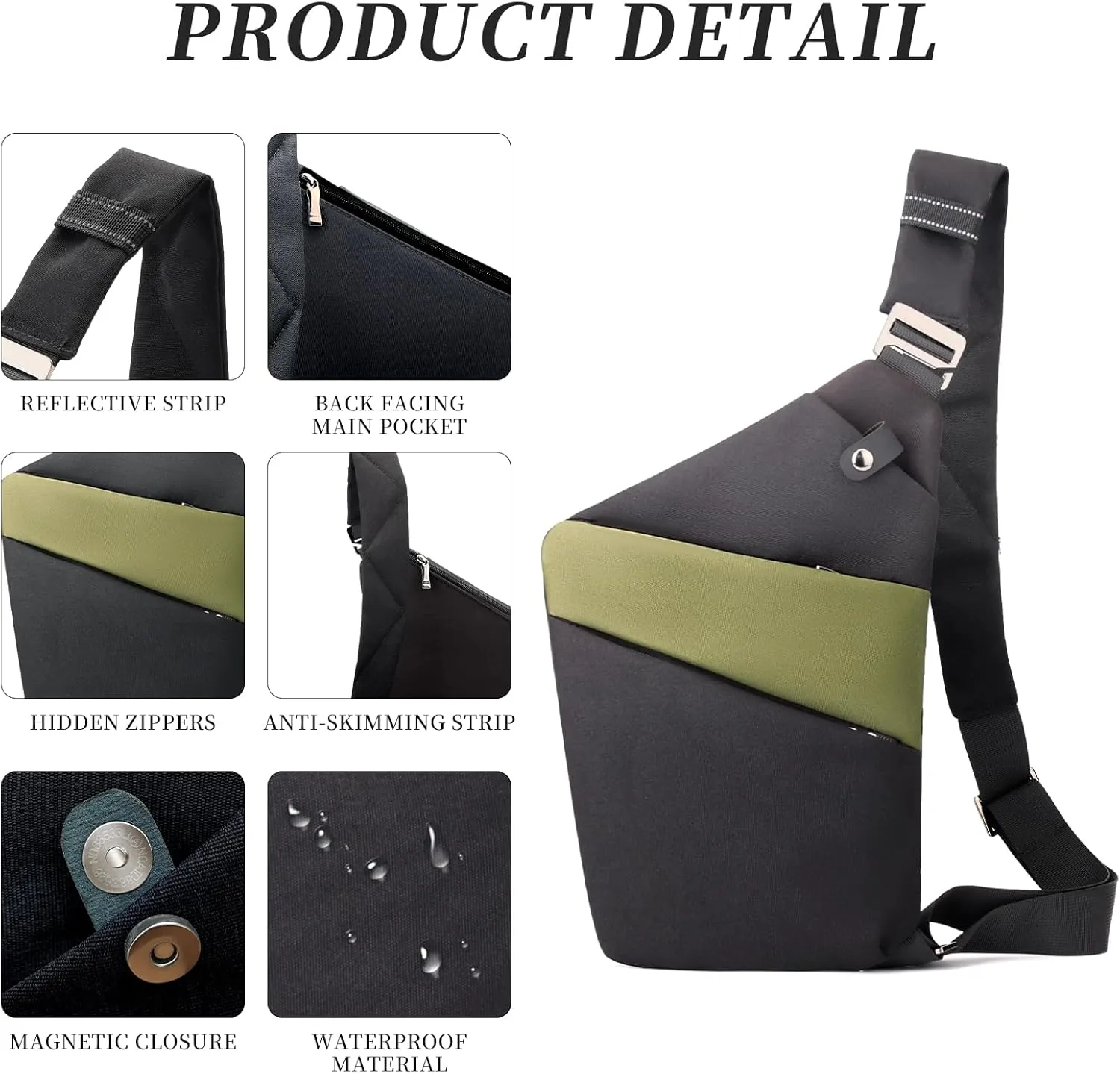 Anti Theft Crossbody Travel Bag - Multi-pocket Shoulder Bag with Adjustable Strap,Slim Sling Bag for Women Men