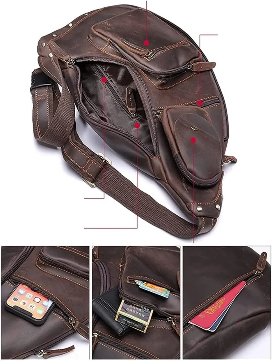 Anti Theft Sling Bag Leather Chest Bag Crossbody Shoulder Pack Bag Daypack for Men men Outdoor Travel