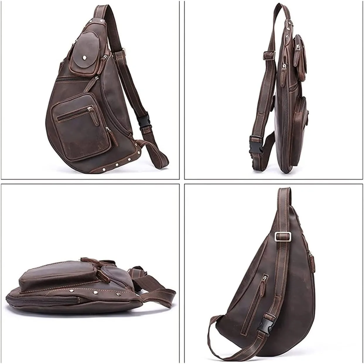 Anti Theft Sling Bag Leather Chest Bag Crossbody Shoulder Pack Bag Daypack for Men men Outdoor Travel