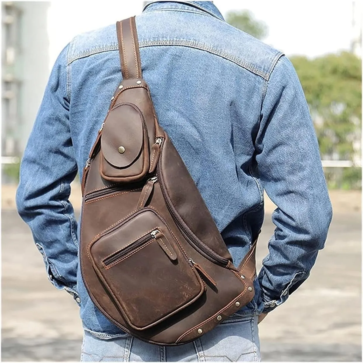 Anti Theft Sling Bag Leather Chest Bag Crossbody Shoulder Pack Bag Daypack for Men men Outdoor Travel