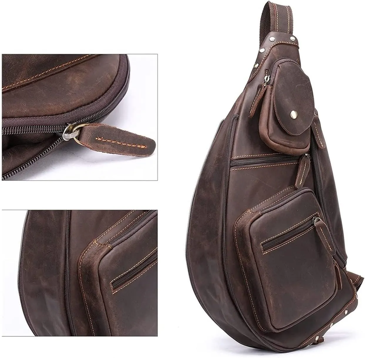 Anti Theft Sling Bag Leather Chest Bag Crossbody Shoulder Pack Bag Daypack for Men men Outdoor Travel