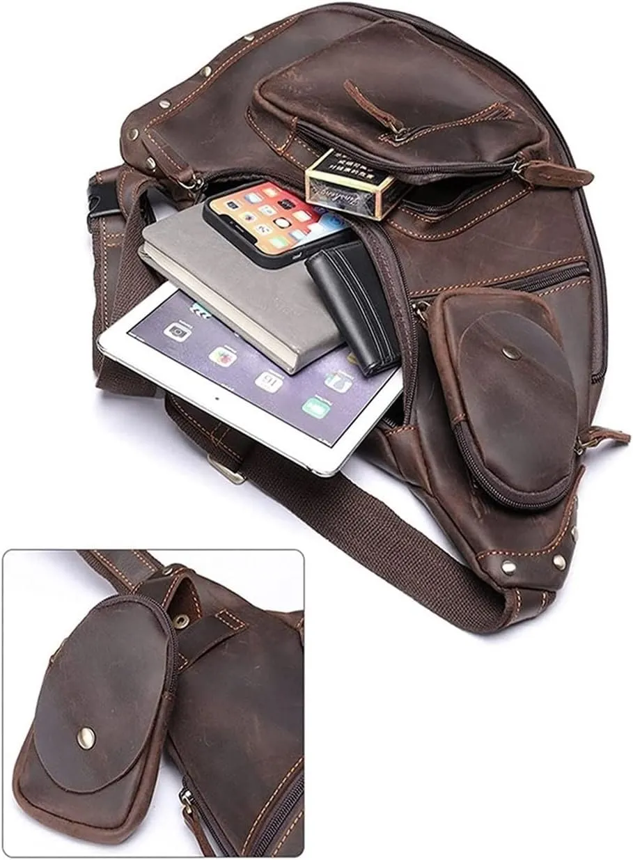 Anti Theft Sling Bag Leather Chest Bag Crossbody Shoulder Pack Bag Daypack for Men men Outdoor Travel