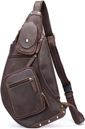 Anti Theft Sling Bag Leather Chest Bag Crossbody Shoulder Pack Bag Daypack for Men men Outdoor Travel
