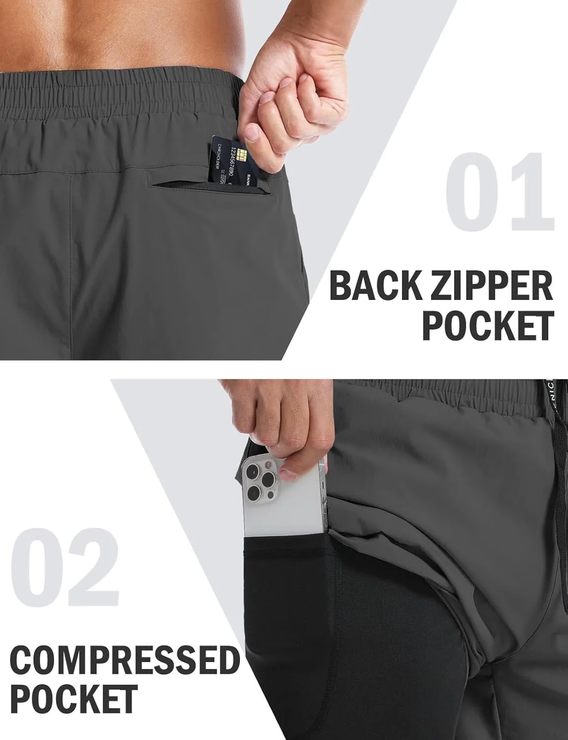 Aolesy Men’s 2 in 1 Running Shorts -5''/7'' Quick Dry Workout Gym Shorts with Pockets, Tennis Training Athletic Shorts