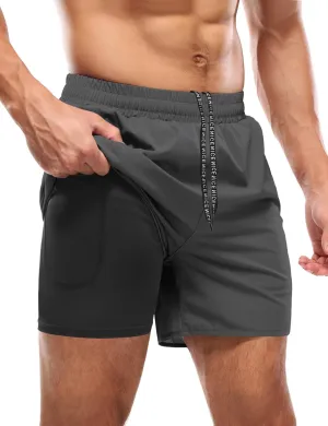Aolesy Men’s 2 in 1 Running Shorts -5''/7'' Quick Dry Workout Gym Shorts with Pockets, Tennis Training Athletic Shorts
